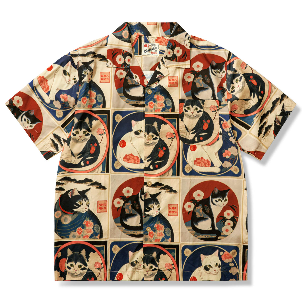 明治時代の猫 総柄 浮世絵風アロハシャツ – Karakubuy