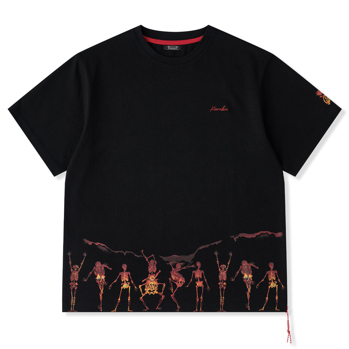 スポーツシャツ 2L 黒 赤 スポンサー名入り 洛南Tシャツ 予約】赤ヒモ付き 「炎骸舞図」プリント＆刺繍入りコットンTシャツ