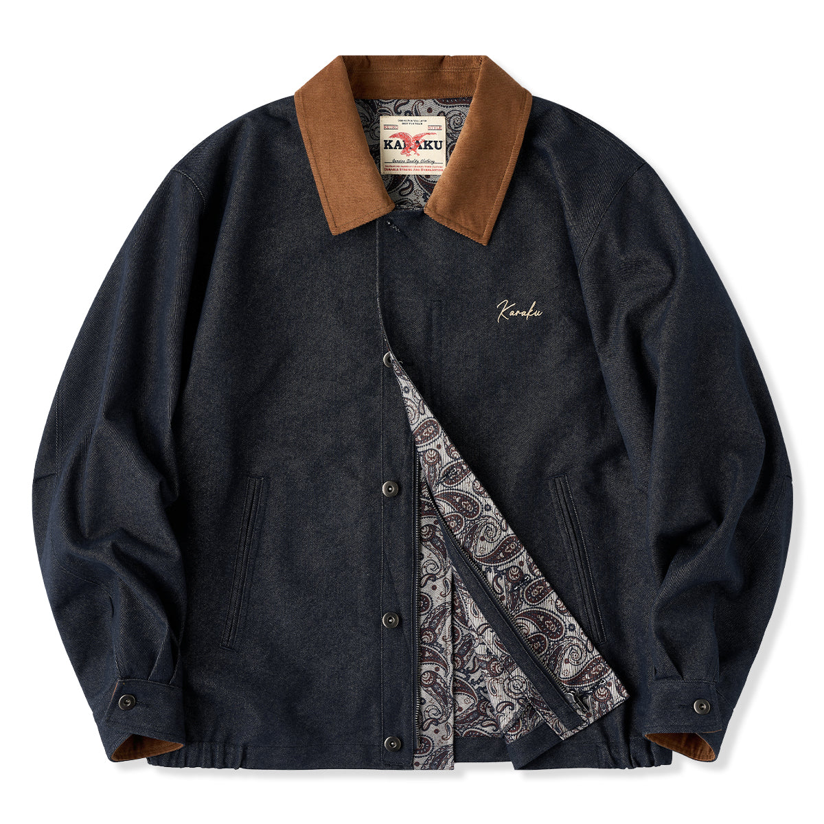 予約】襟・袖裏コーデュロイ 「KaraKu」刺繡入り裏ペイズリー総柄