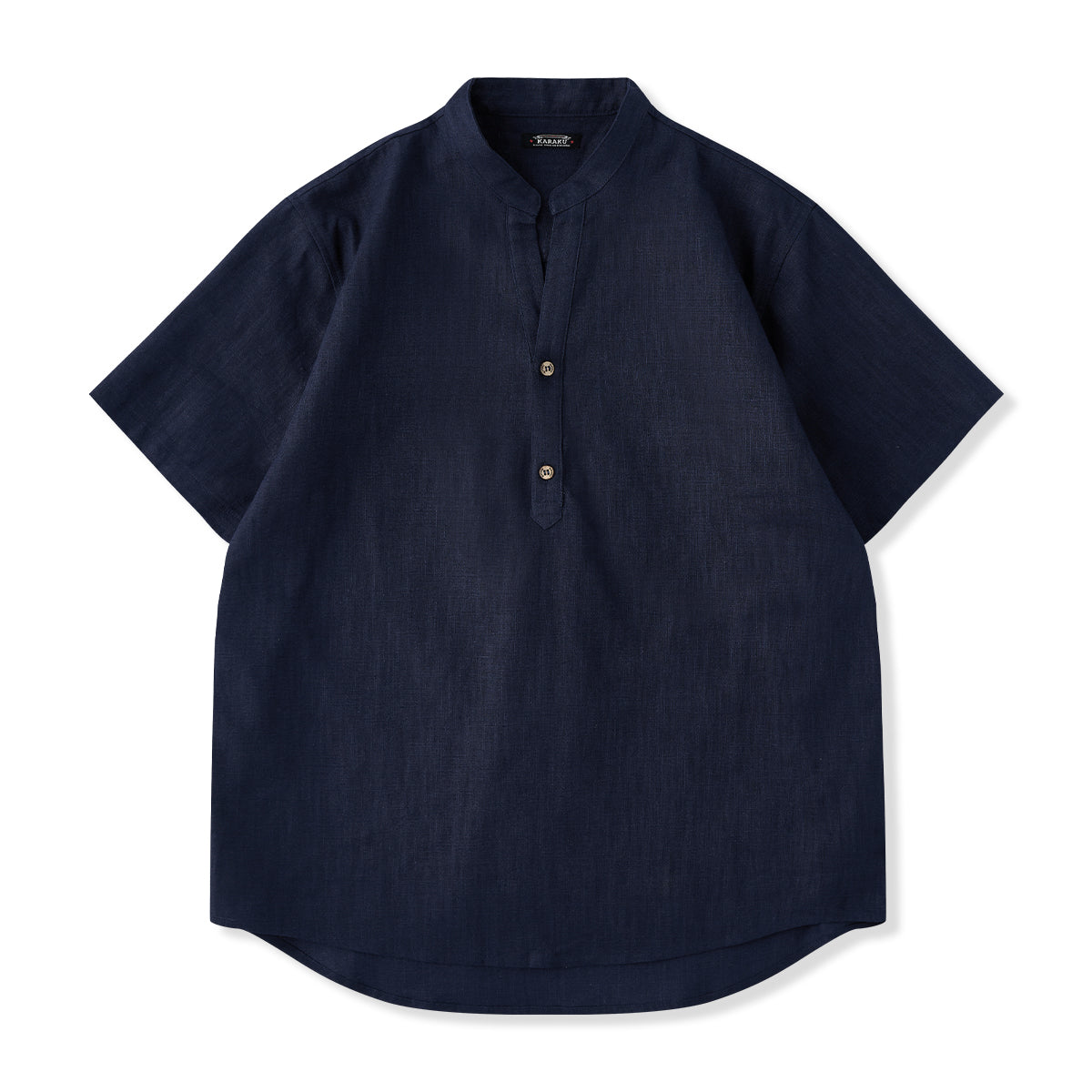 NAVY 2ボタンⅤネックコットンリネン半袖シャツ – Karakubuy