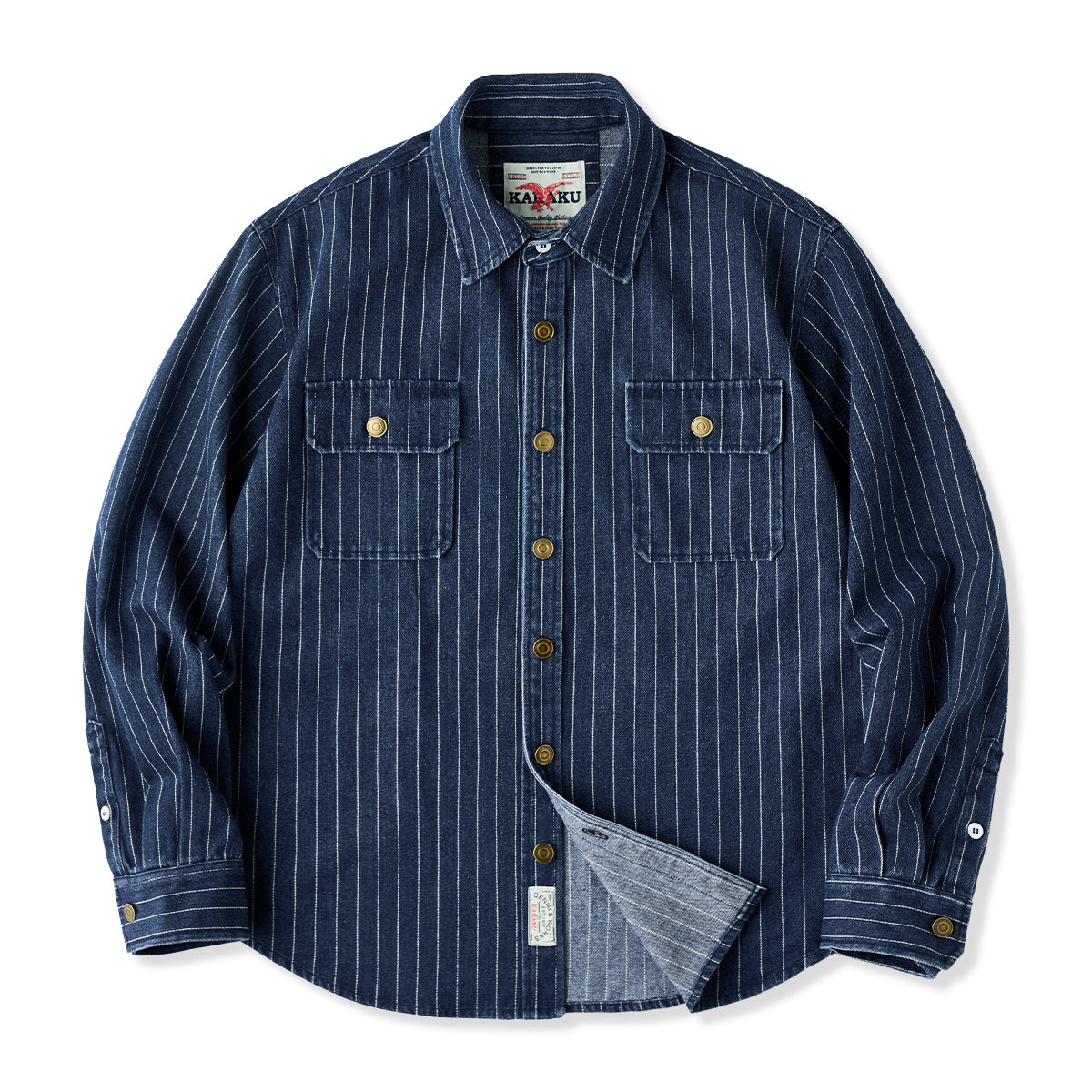 KARAKU ユーズド加工 レトロストライプ柄ヘビーウェイトオーバーシャツ M