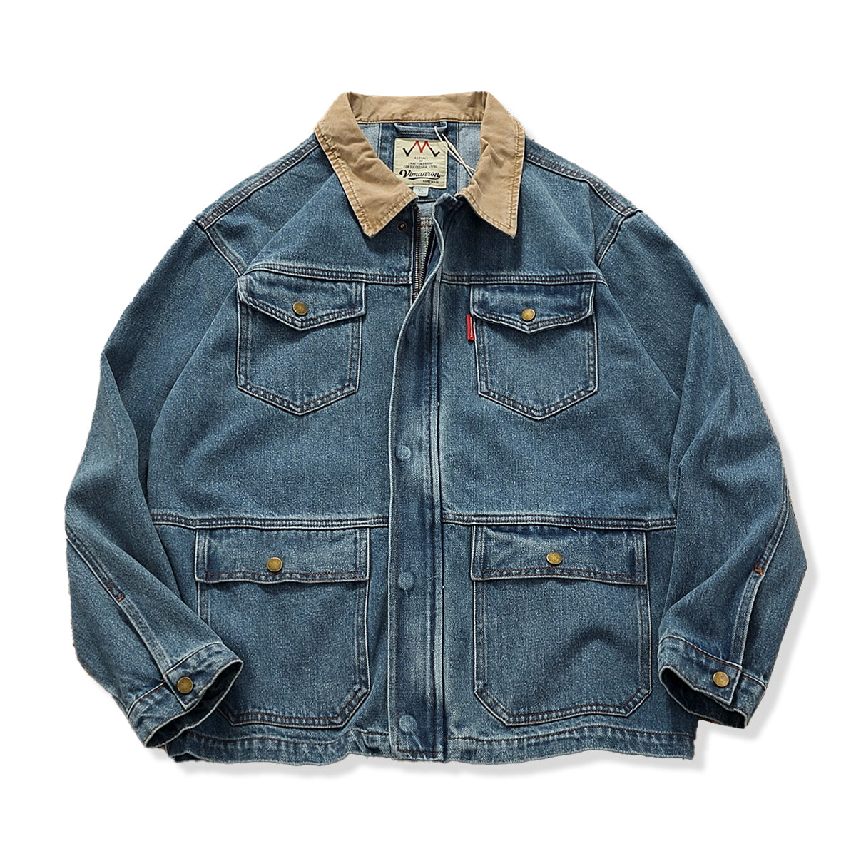 襟配色 ウォッシュ加工デニムワークジャケット – Karakubuy