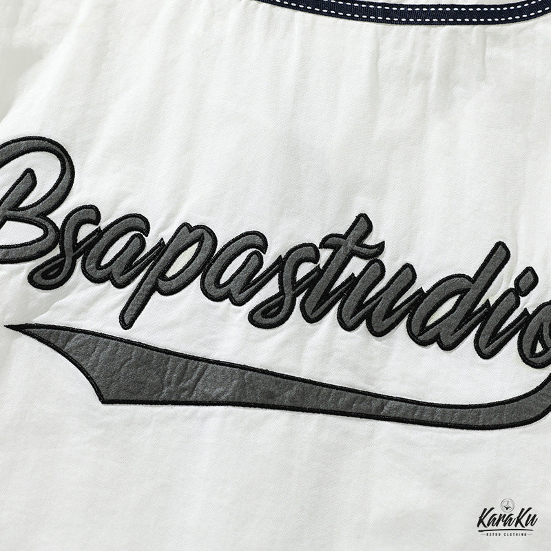 バック刺繍入り コットンベースボールシャツ