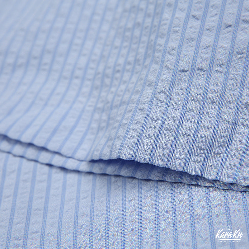 シアサッカー 配色ボタンストライプ半袖シャツ