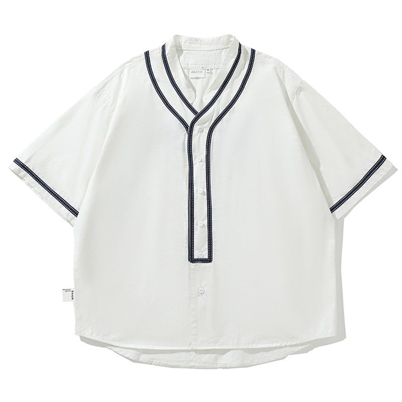 バック刺繍入り コットンベースボールシャツ