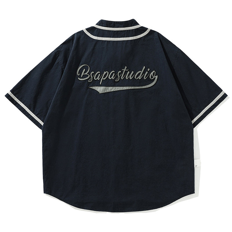 バック刺繍入り コットンベースボールシャツ