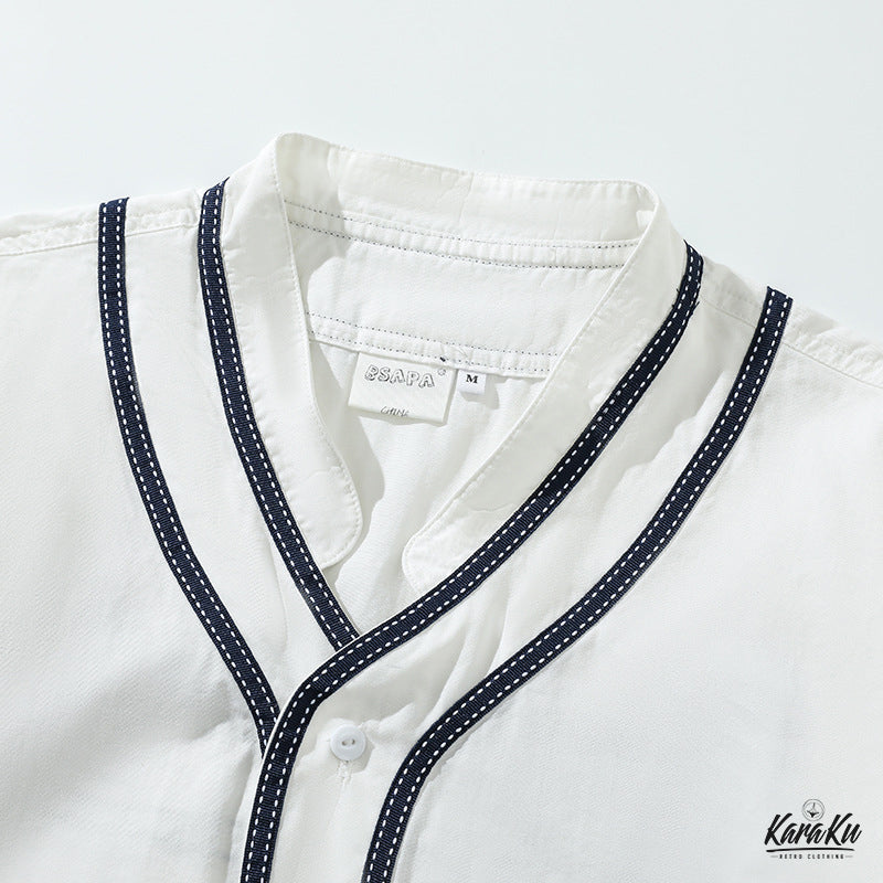 バック刺繍入り コットンベースボールシャツ