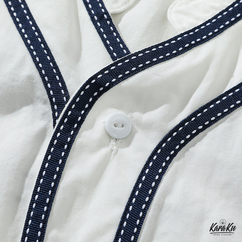 バック刺繍入り コットンベースボールシャツ