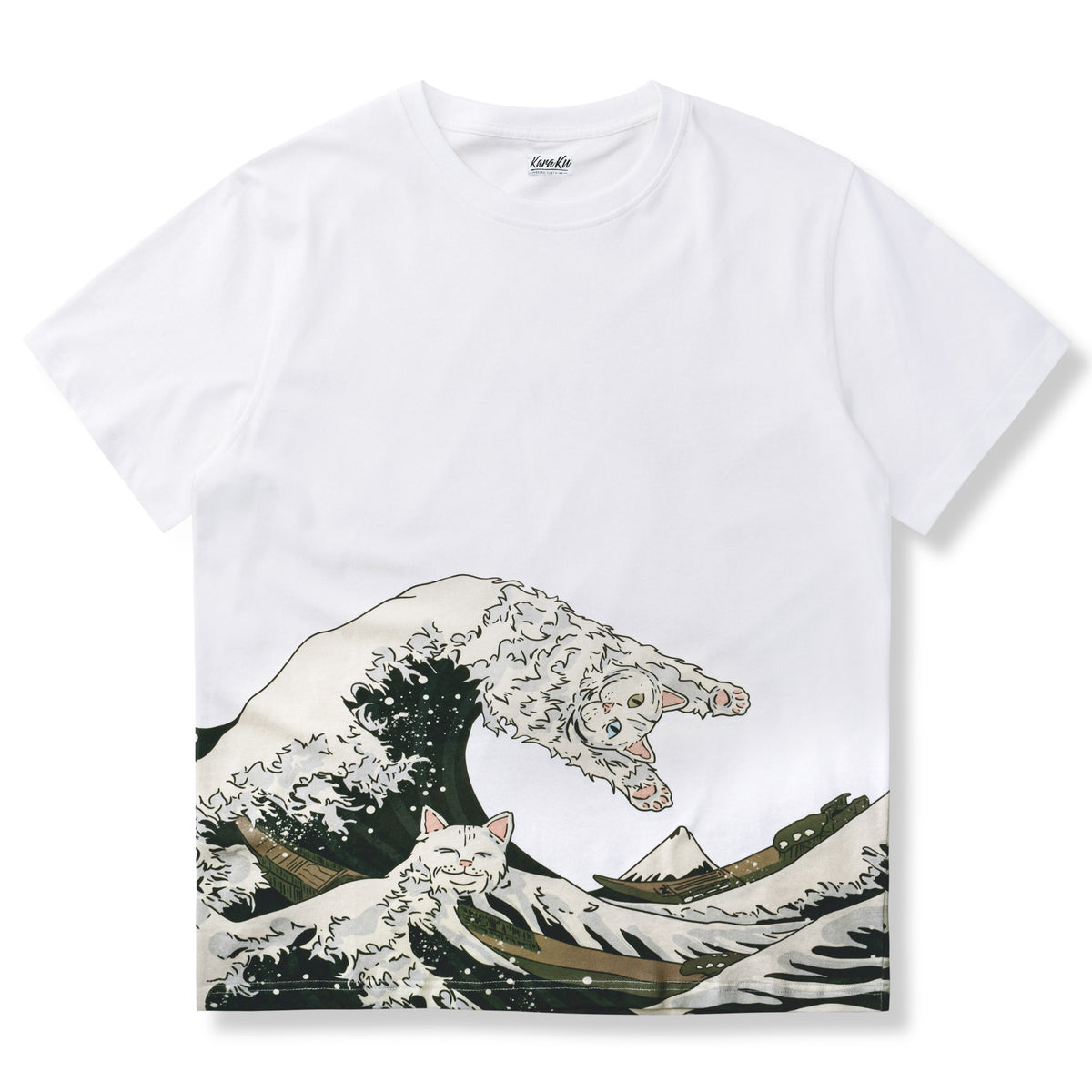 『神奈川沖浪裏と波乗り猫』浮世絵風コットンTee – Karakubuy