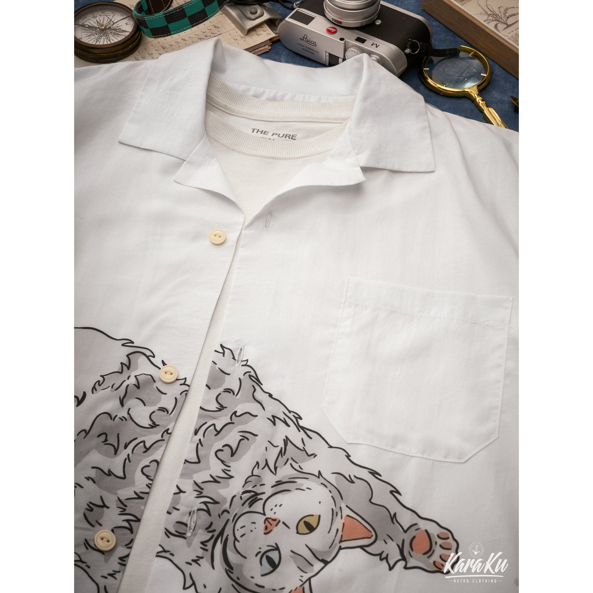 和柄『神奈川沖浪裏と波乗り猫』浮世絵風アロハシャツ