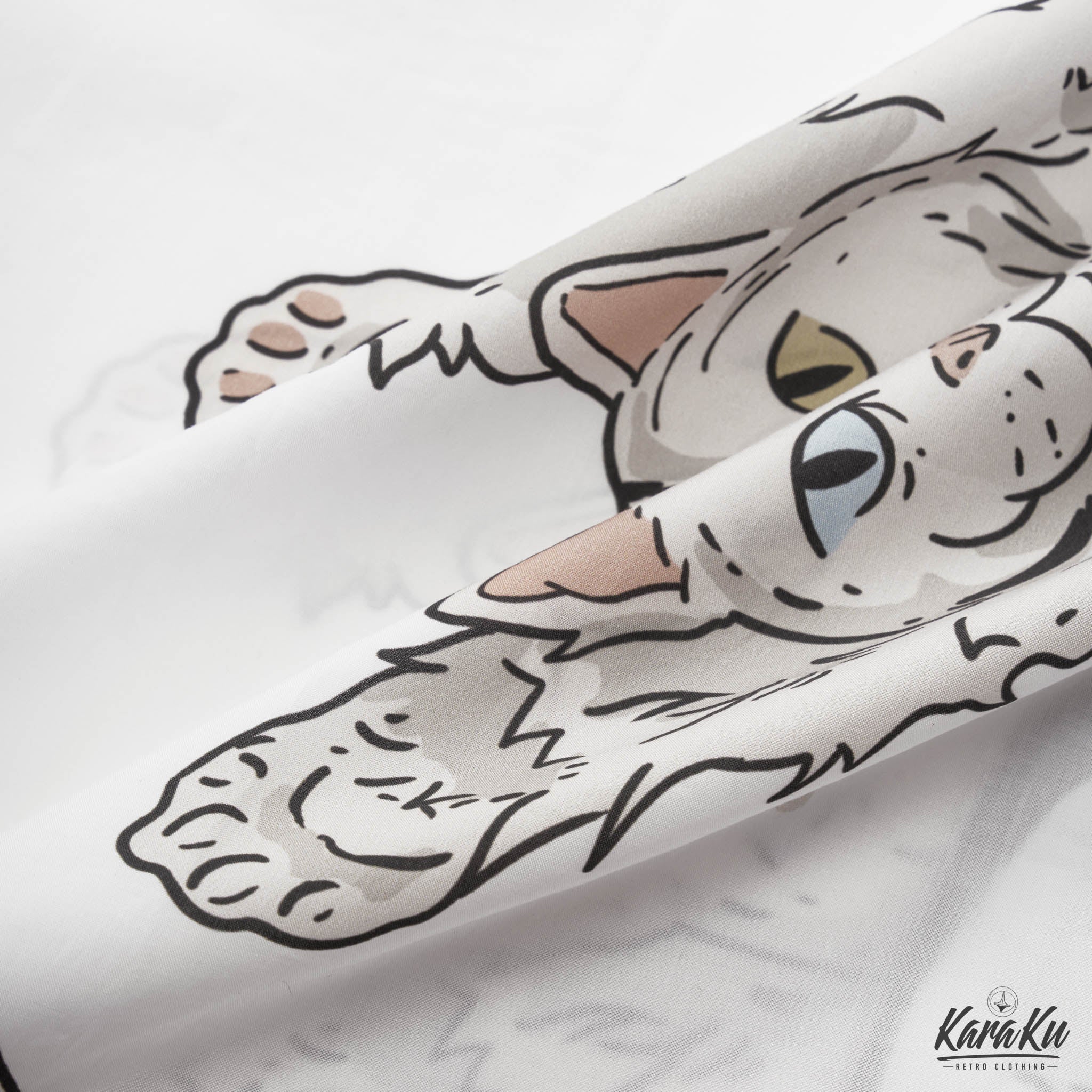 和柄『神奈川沖浪裏と波乗り猫』浮世絵風アロハシャツ