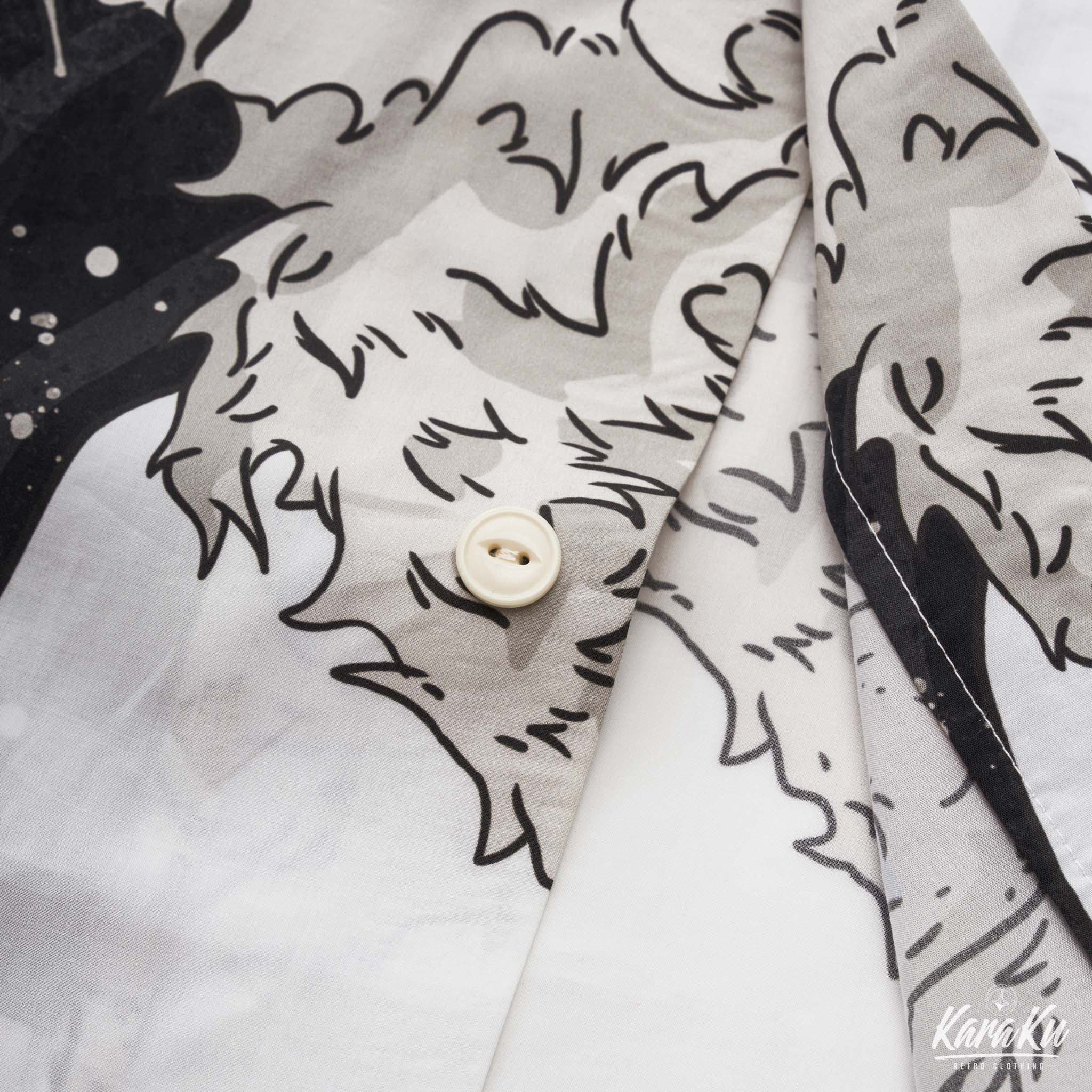 和柄『神奈川沖浪裏と波乗り猫』浮世絵風アロハシャツ