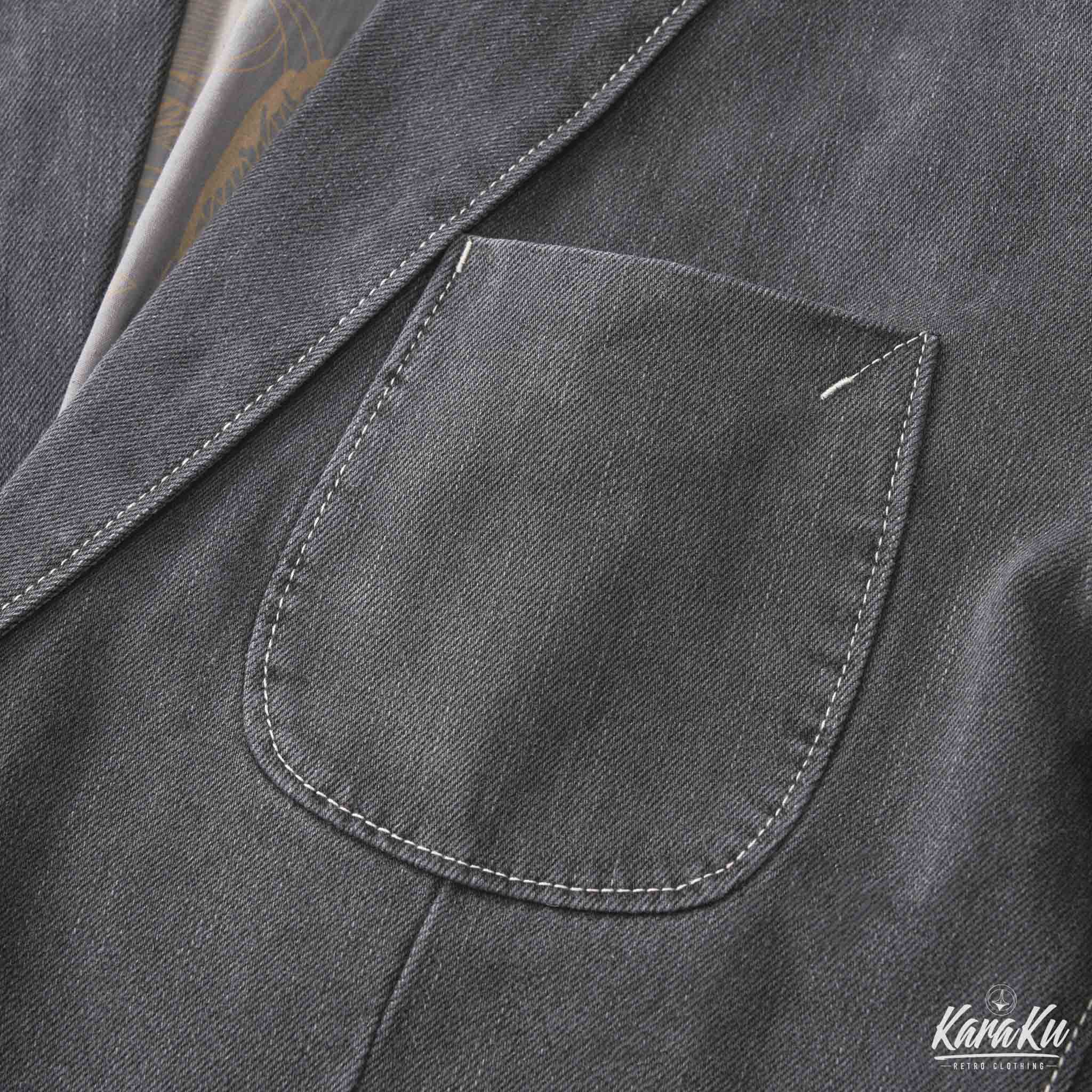 裏花葉柄 デニムブレザージャケット