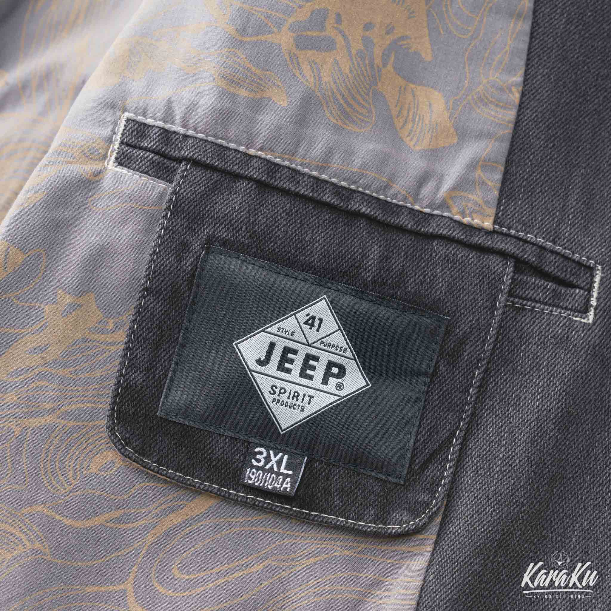 裏花葉柄 デニムブレザージャケット