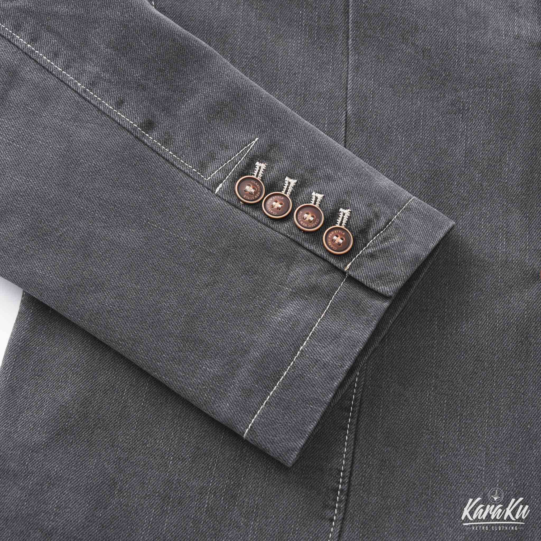 裏花葉柄 デニムブレザージャケット