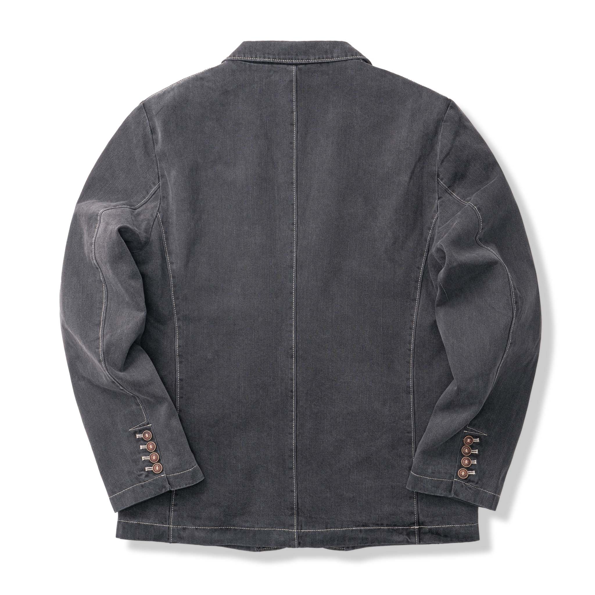 裏花葉柄 デニムブレザージャケット