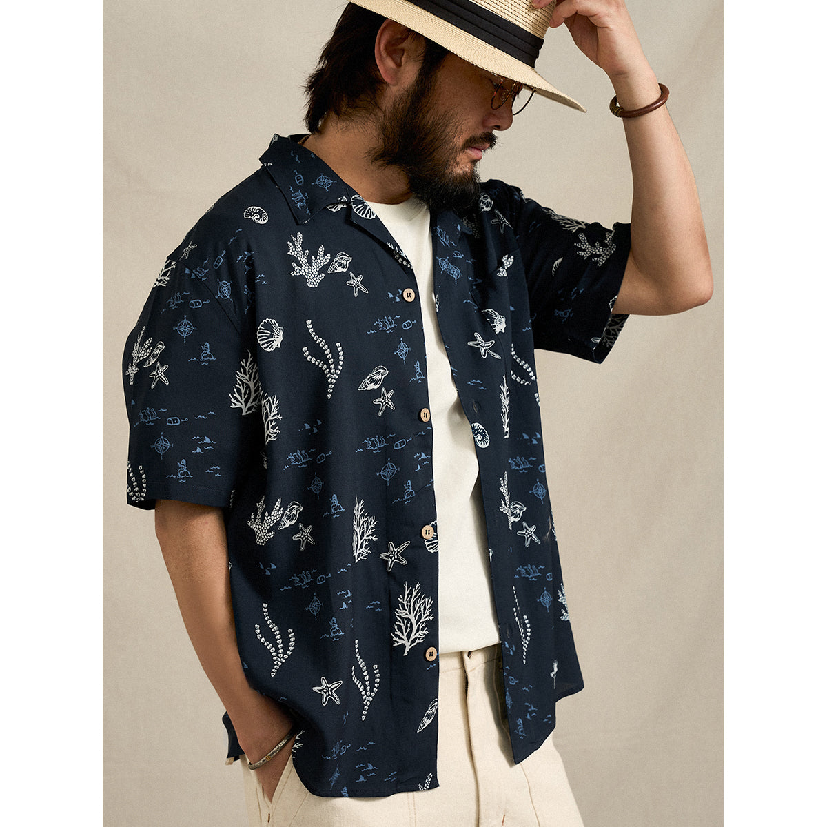 海底の宝探し」総柄プリントアロハシャツ – Karakubuy