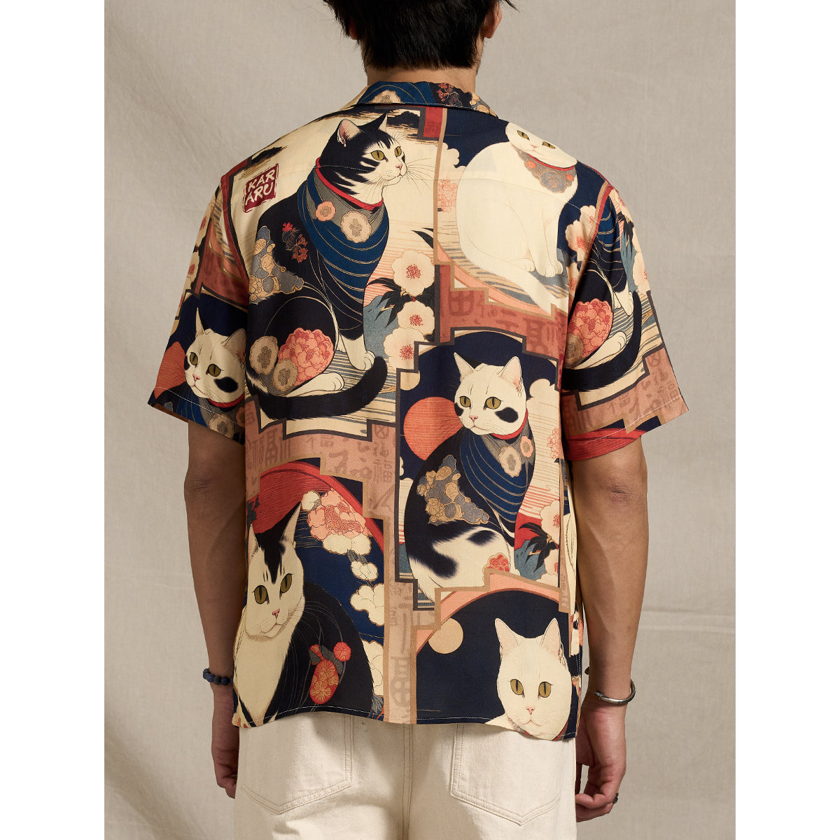 明治時代・猫」浮世絵風総柄プリント入りアロハシャツ – Karakubuy