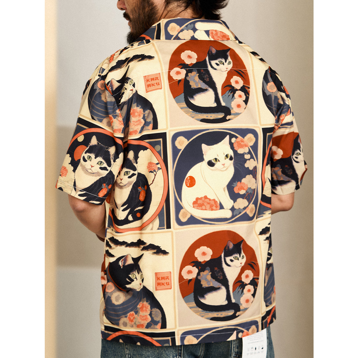 明治時代の猫 総柄 浮世絵風アロハシャツ – Karakubuy
