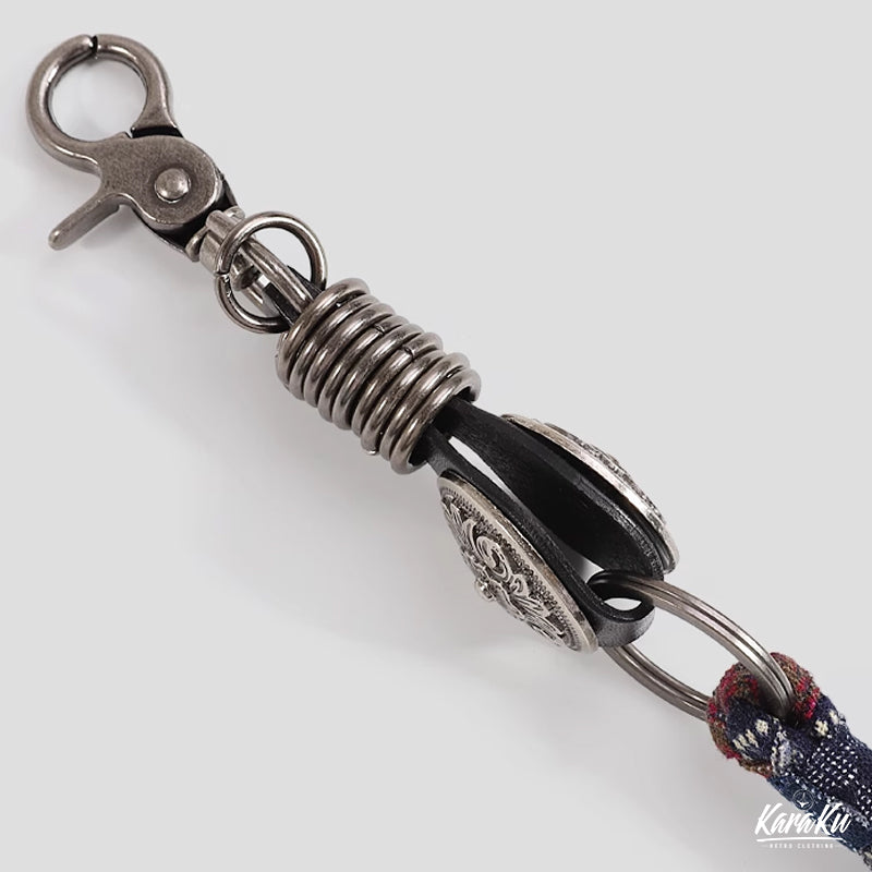 トップレザーⅹ藍染め綿麻タッセルコンビキーホルダー – Karakubuy