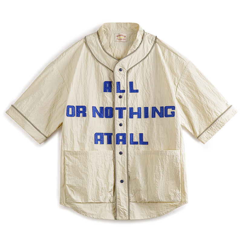 ALL OR NOTHING AT ALL」ハンドメイドパッチ ベースボールシャツ – Karakubuy