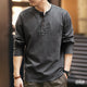 3 jenis untuk dipilih: T-shirt panjang leher henley kapas yang dipertingkatkan