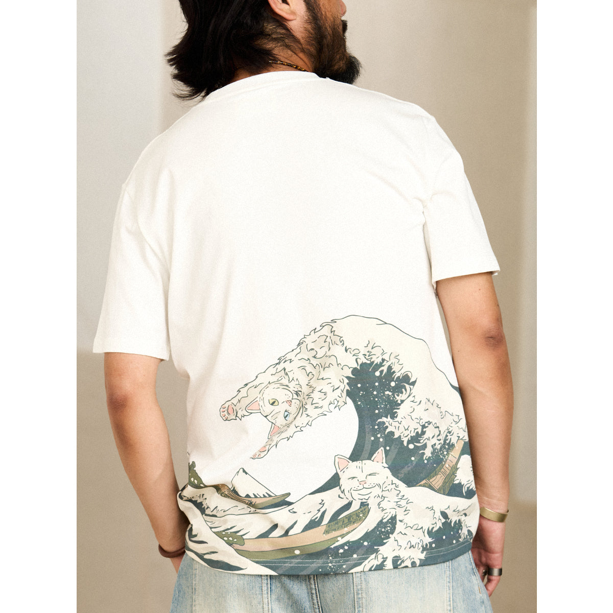 神奈川沖浪裏と波乗り猫』浮世絵風コットンTee – Karakubuy