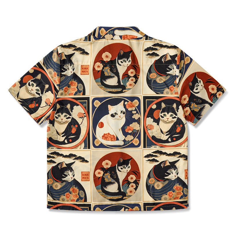 明治時代の猫 総柄 浮世絵風アロハシャツ – Karakubuy