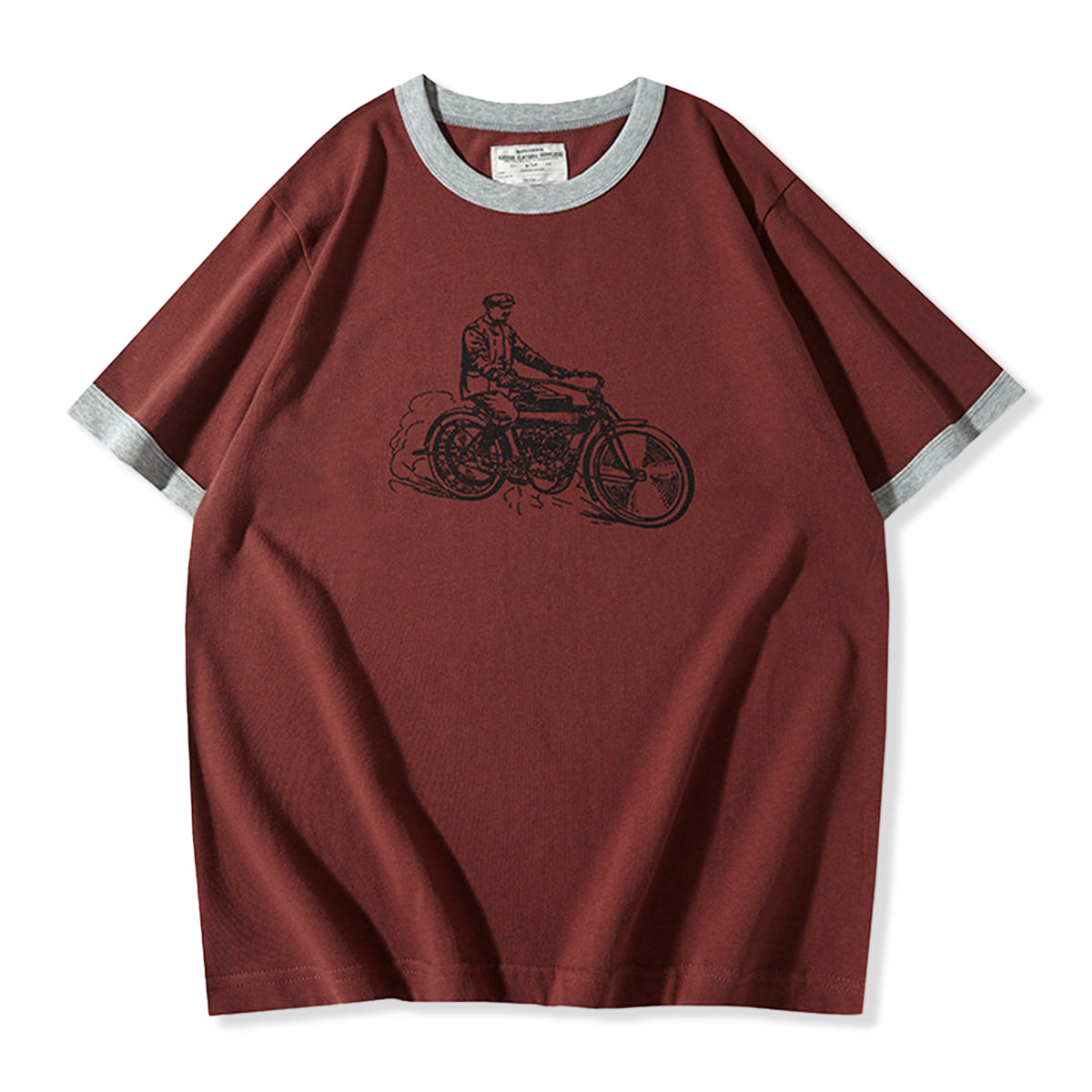210gヘビーウェイト 手描き風バイクプリントリンガーTシャツ – Karakubuy