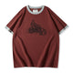 210gヘビーウェイト　手描き風バイクプリントリンガーTシャツ