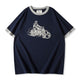 210gヘビーウェイト　手描き風バイクプリントリンガーTシャツ