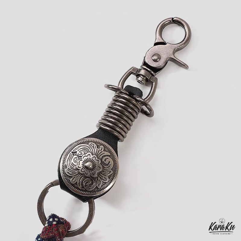 トップレザーⅹ藍染め綿麻タッセルコンビキーホルダー – Karakubuy