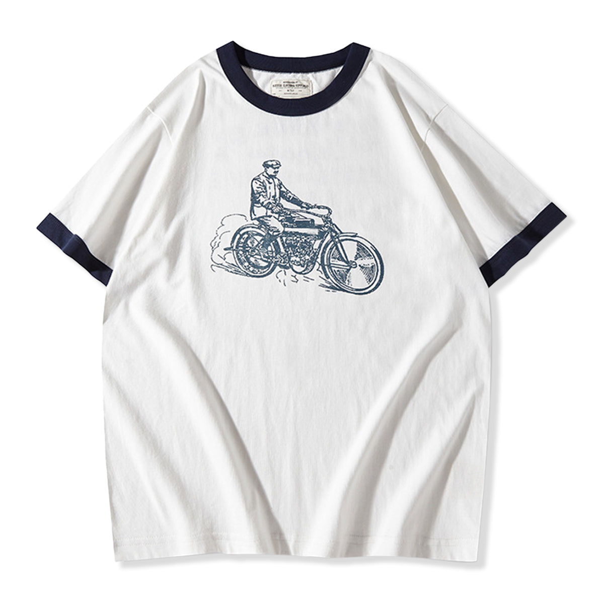 210gヘビーウェイト 手描き風バイクプリントリンガーTシャツ – Karakubuy