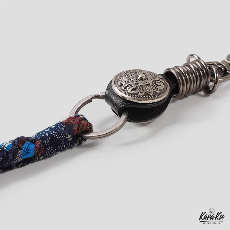［SALE］男前タッセルキーホルダー✨️3点セット トップレザーⅹ藍染め綿麻タッセルコンビキーホルダー – Karakubuy
