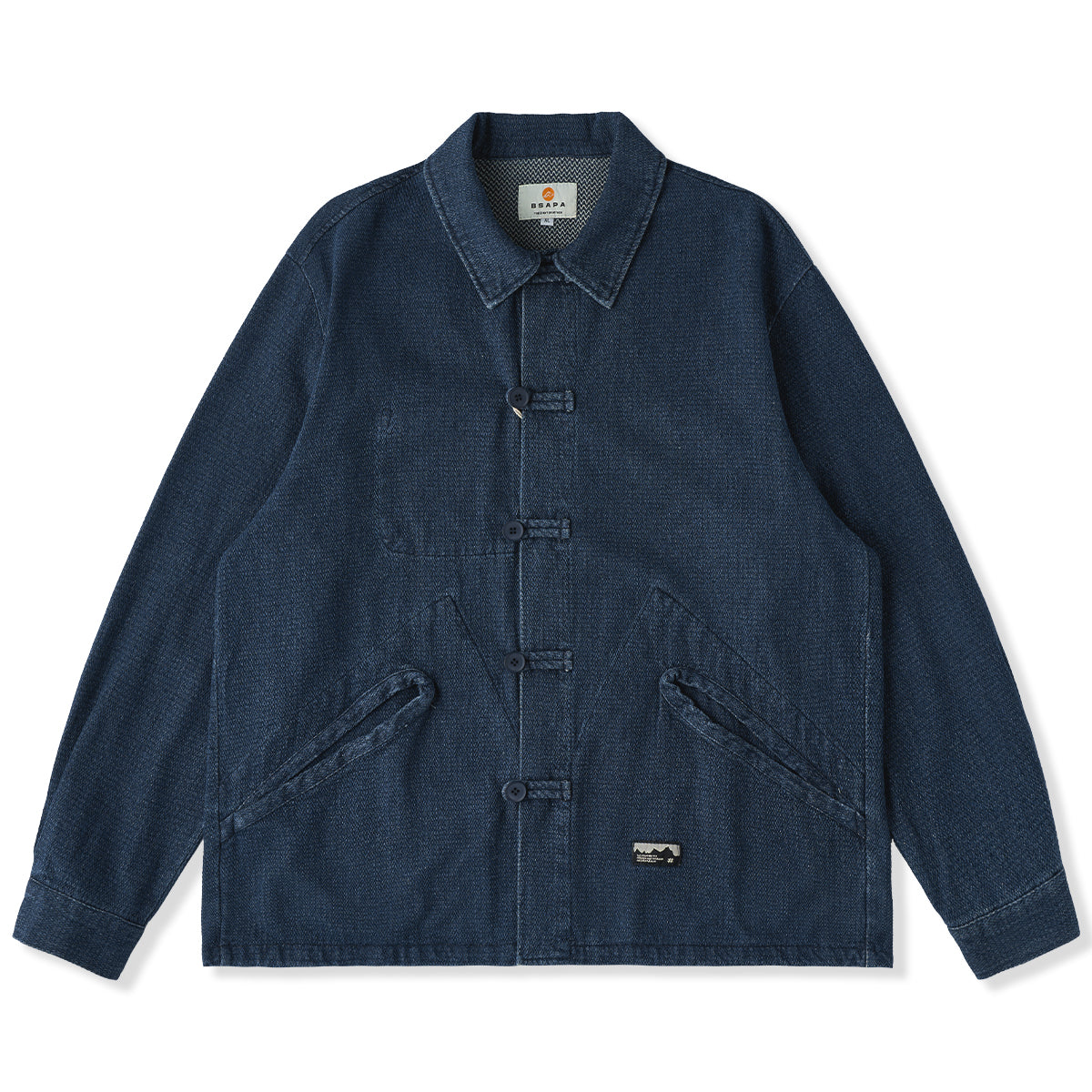 karaku フックボタン付き　半纏改良型ウォッシュド加工デニムジャケット フックボタン付き 半纏改良型ウォッシュド加工デニムジャケット