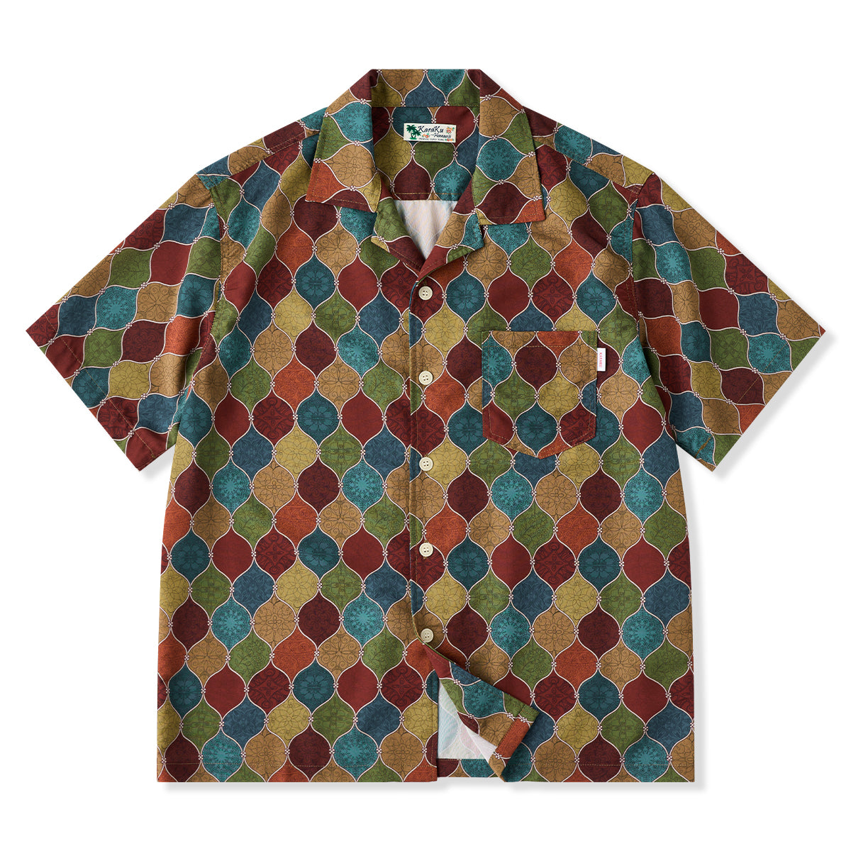 早い者勝ち！ ACUOD by CHANU 赤系総柄シャツ net限定】高島縮 20/20 半袖シャツ／ぶどう唐草（からくさ）