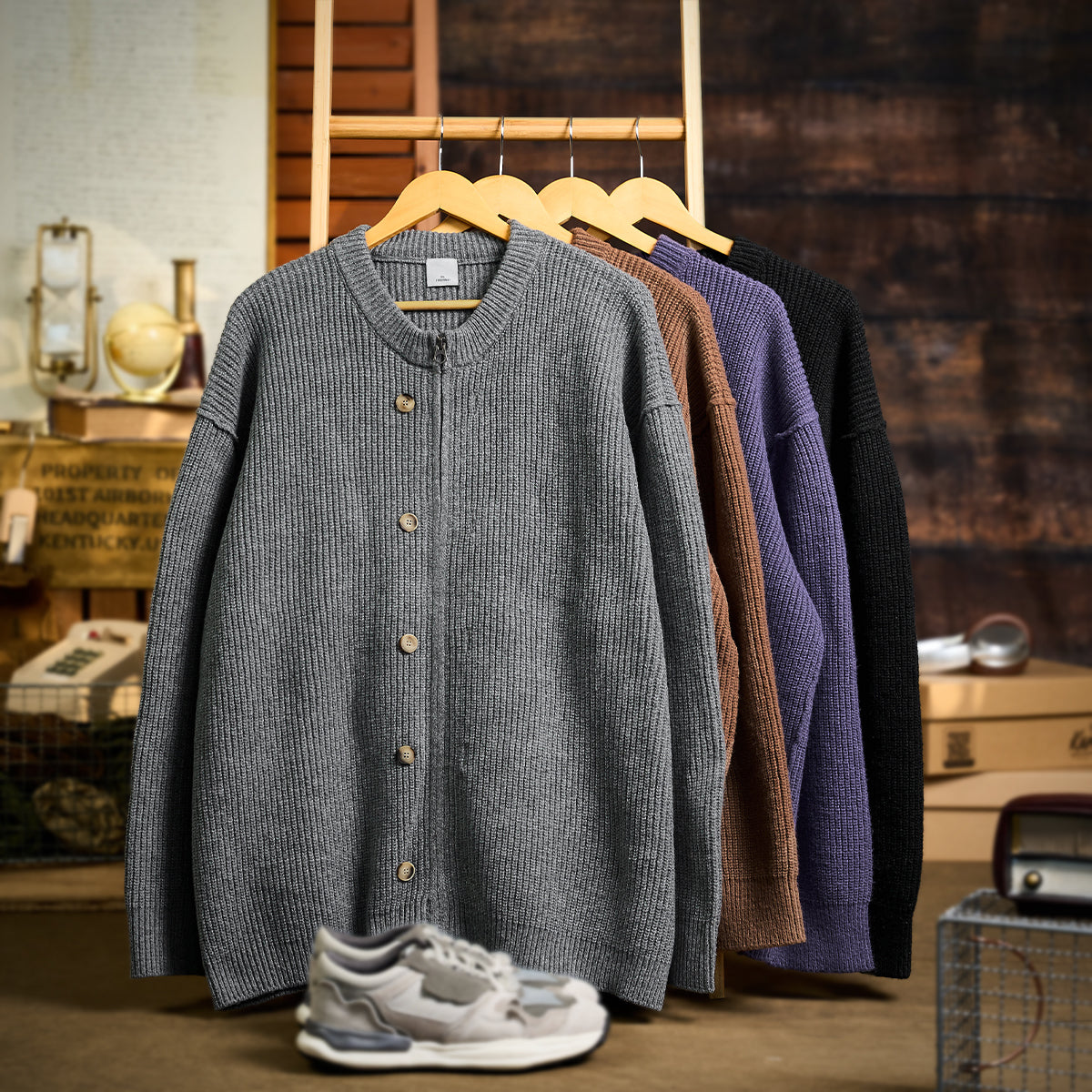 Button&Zipper 4色展開リブ編みニットカーディガン – Karakubuy
