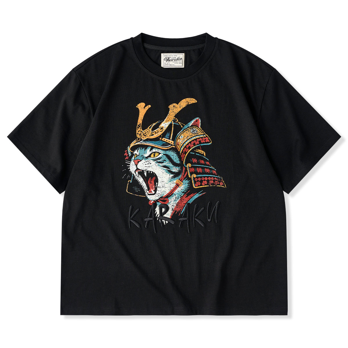 烈吼ノ幕府将軍猫」プリント＆karaku刺繍入りコットンTシャツ – Karakubuy