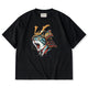 「烈吼ノ幕府将軍猫」プリント＆karaku刺繍入りコットンTシャツ