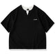 「KaraKu」ロゴ刺繍　フェイクレイヤードワッフルテクスチャTee