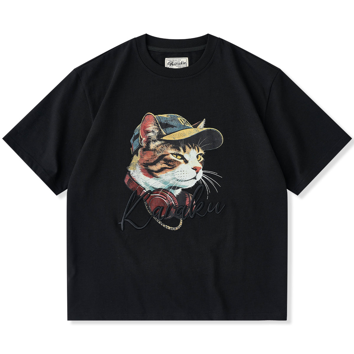 猫ラッパー」クラックプリント＆KaraKu刺繡入りコットンTee – Karakubuy