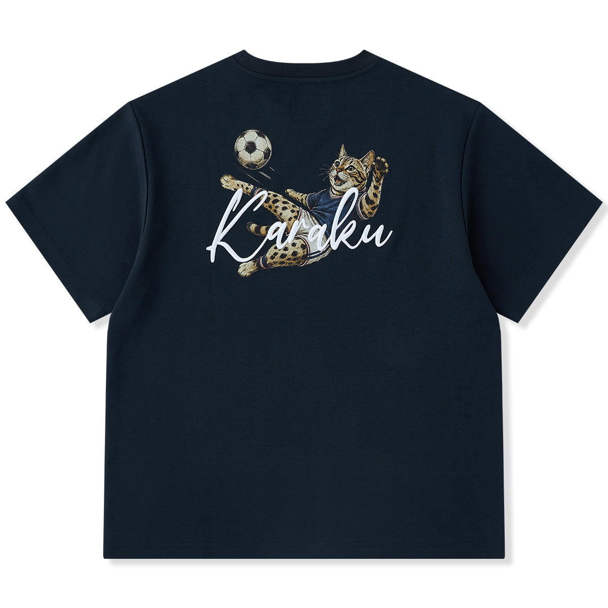 SAMURAI BLUE CAT」ベンガルサッカー選手プリント＆刺繍入りコットン