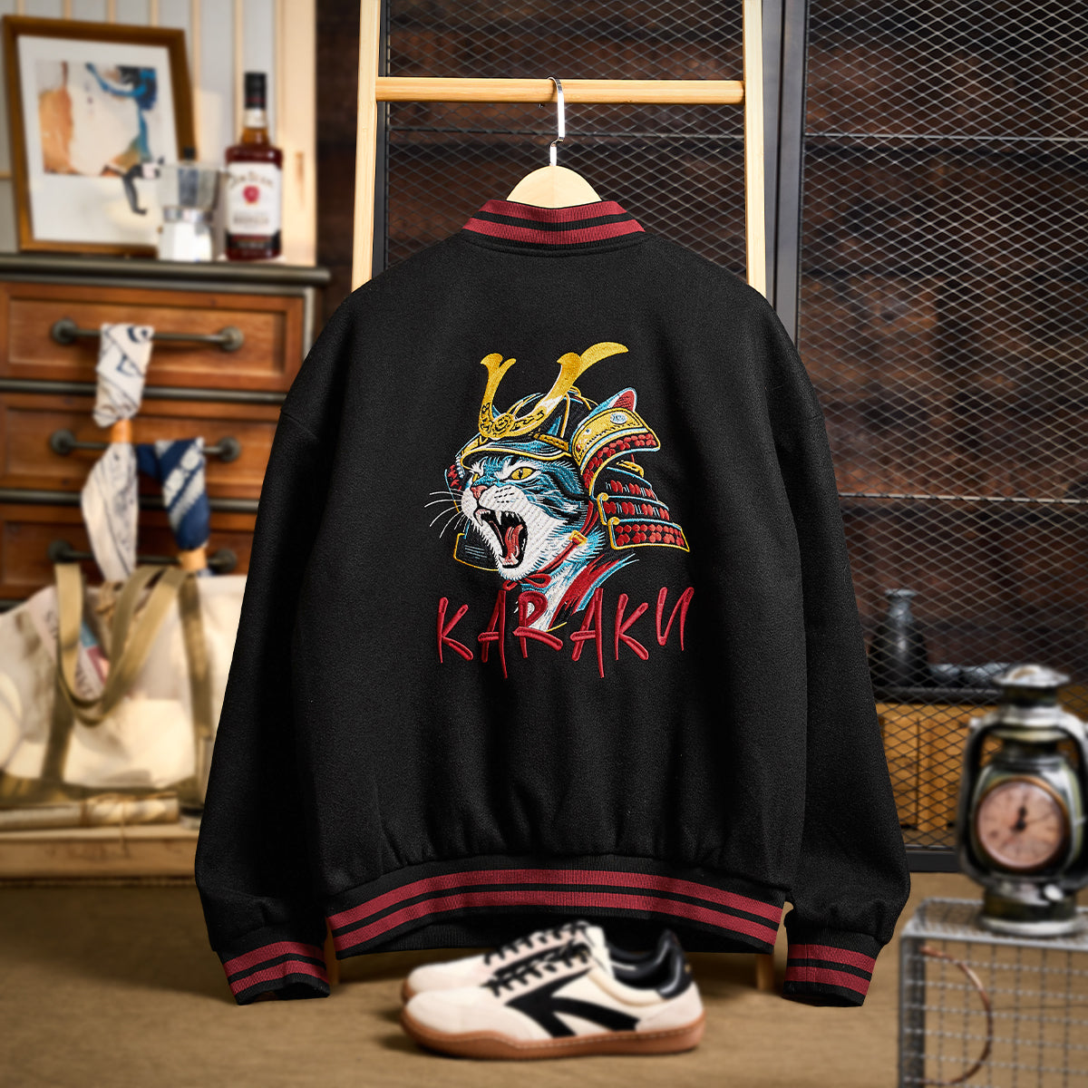 烈吼ノ幕府将軍猫」刺繍＆karaku刺繍入りスタジャン – Karakubuy