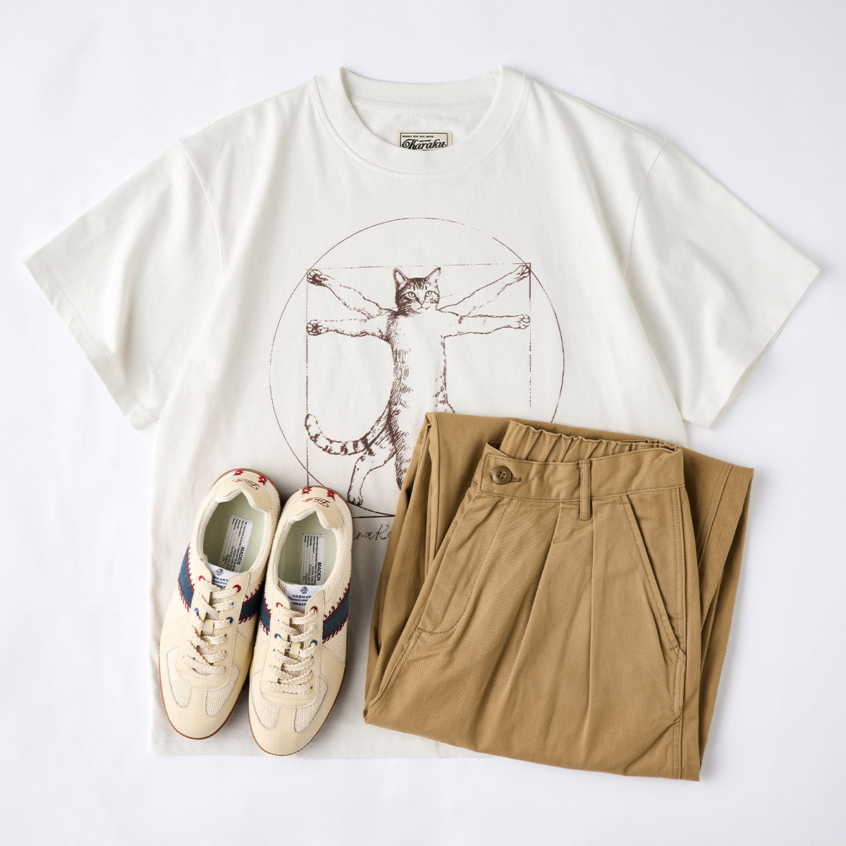 ウィトルウィウス的にゃん体図」スケッチ風線画コットンTee – Karakubuy