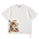 赤ヒモ付き　「毛糸玉と遊ぶ猫」 グラフィックプリント入りコットンTee