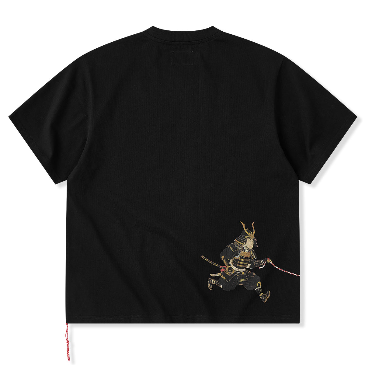 OKAYu様 TシャツブラウンC、黒 赤ヒモ付き 「猫と相棒武士」前後アシンメトリープリントコットンT