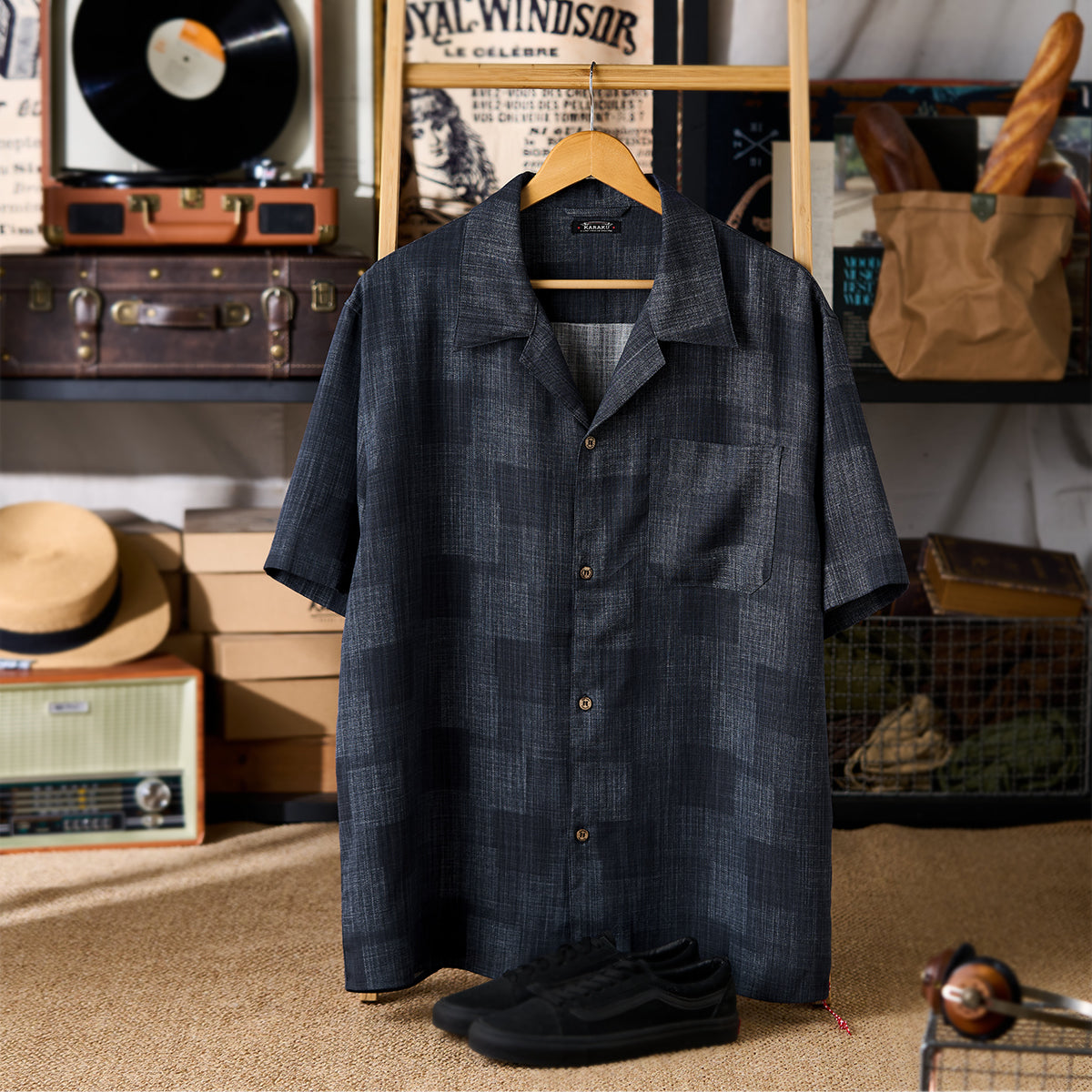 紅白ヒモ付き シャドーチェックテンセルオープンカラーシャツ – Karakubuy