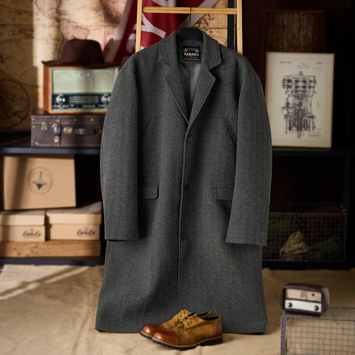 Business&Casual ヘリンボーンツイードロングコート – Karakubuy
