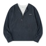 SORONA®生地　刺繍入りハーフジップフェイクレイヤードロングTee