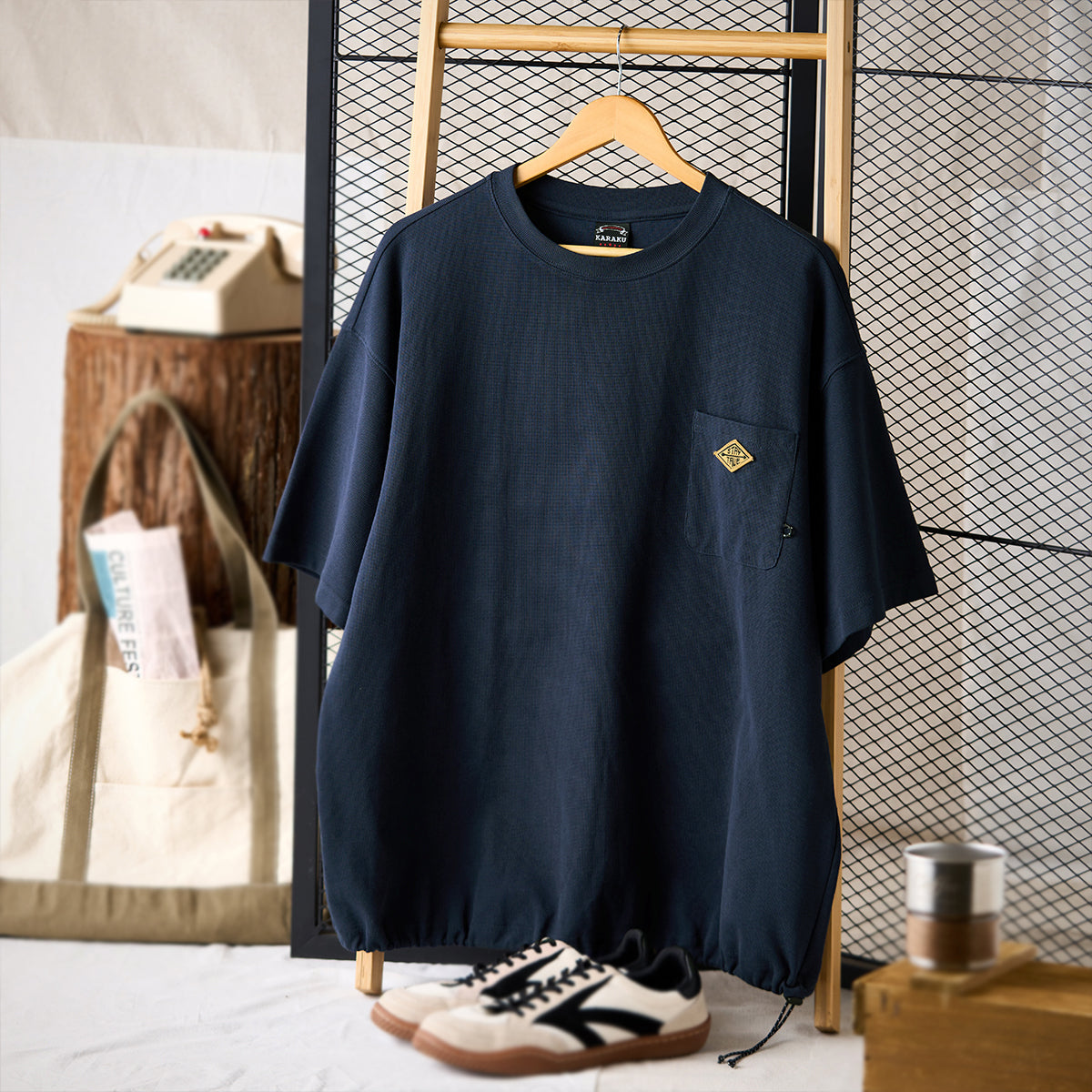 新色追加！「STAY TRUE」刺繍ワッペン 裾ドローコードワッフルTee